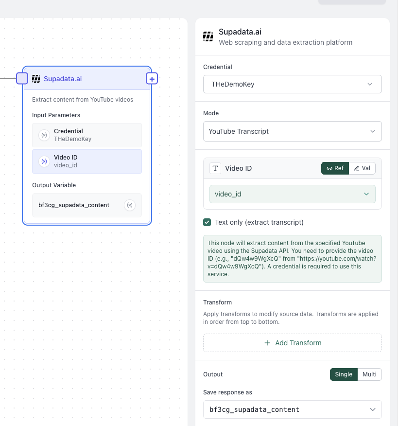 Supadata node configuration