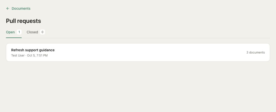 The pull-request index, grouped by memory folder with Open and Closed tabs