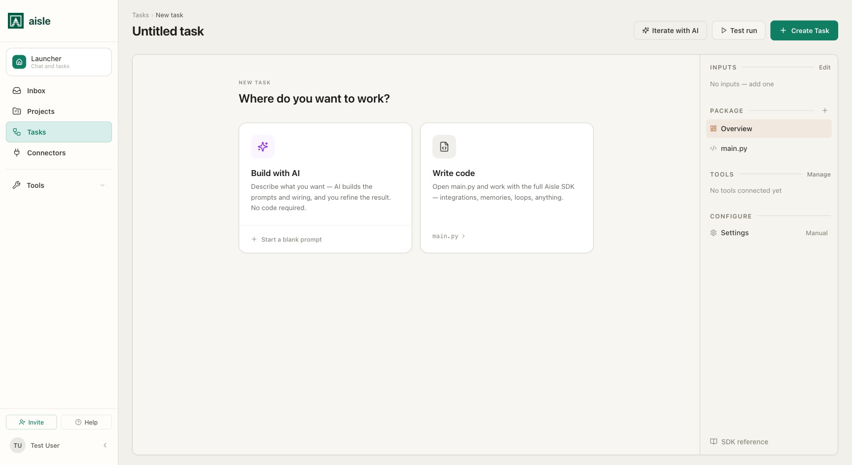 Starting a new task