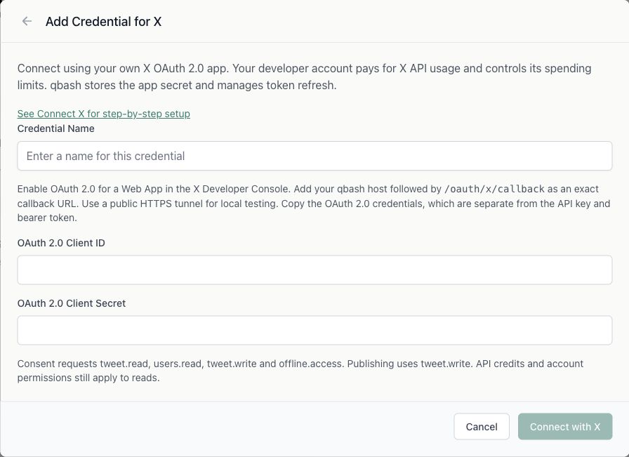 The qbash X form with customer app credentials